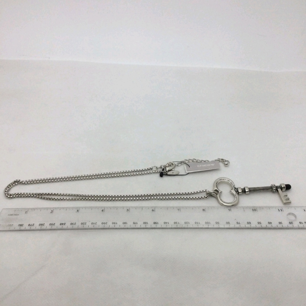 NWT Chico's Vintage Key Pendant Long Box Chain Necklace 32" - Picture 5 of 5